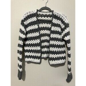 Handmade Crochet Cardigan Small Open Knit Sweater Stripes Cottage Boho